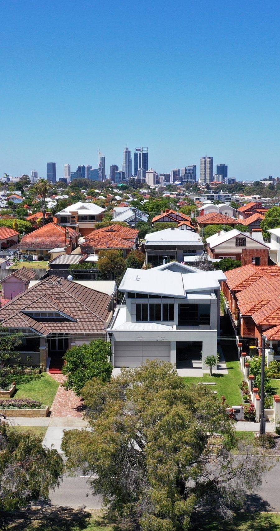 Aerial urban suburban cityscape landscape view in Perth Western Australia